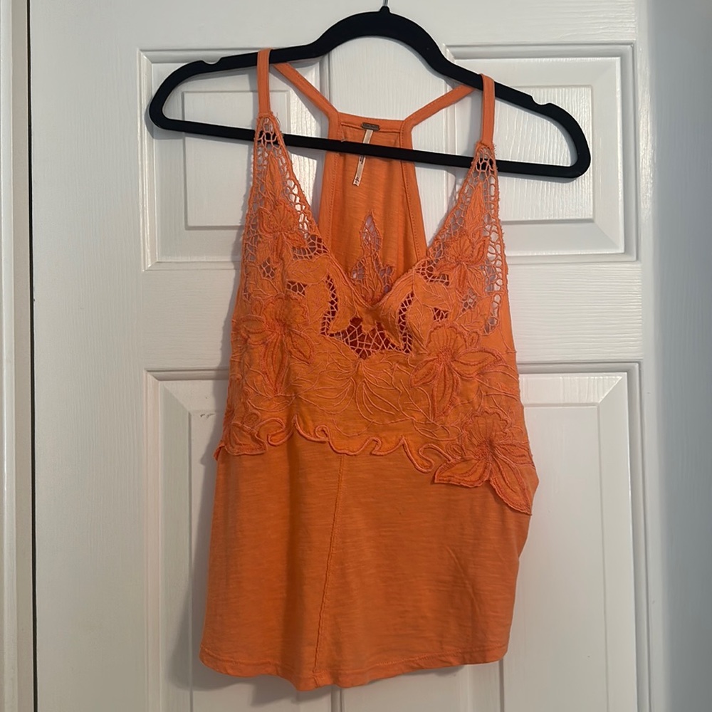 Free people 100% cotton floral lace detail tank top size large